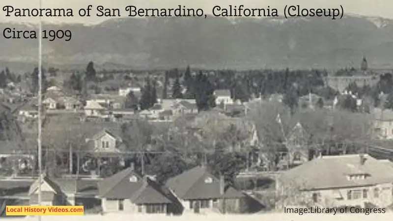 Closeup of a photo panorama of San Bernardino, California c1909