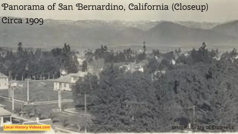 Closeup 4 of old photo panorama of San Bernardino, California c1909