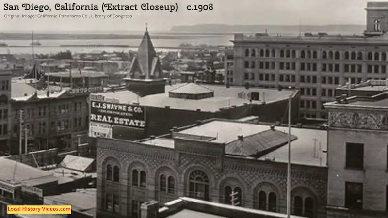 Closeup of an extract from an old photo panorama of San Diego, California, taken around 1908. Original Image credit: California Panorama Co., Library of Congress.