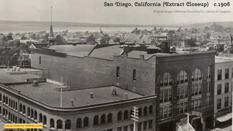 Closeup of an extract from an old photo panorama of San Diego, California, taken around 1908. Original Image credit: California Panorama Co., Library of Congress.