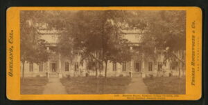 Old Stereograph of the Mansion House, Entrance College Grounds,12th Street, Oakland, Alameda County, circa 1870
