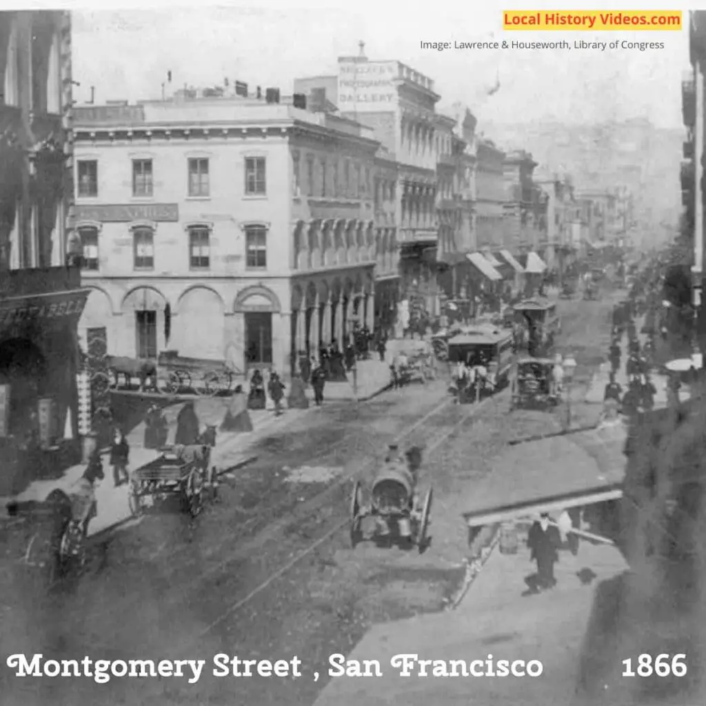 Old photo of Montgomery Street, San Francisco, California, taken in 1866.