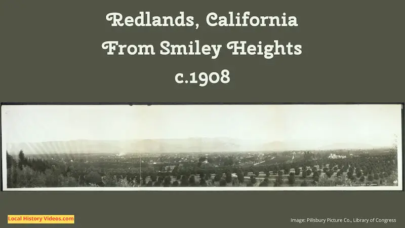 Old panorama photo of Redlands CA from Smiley Heights circa 1908