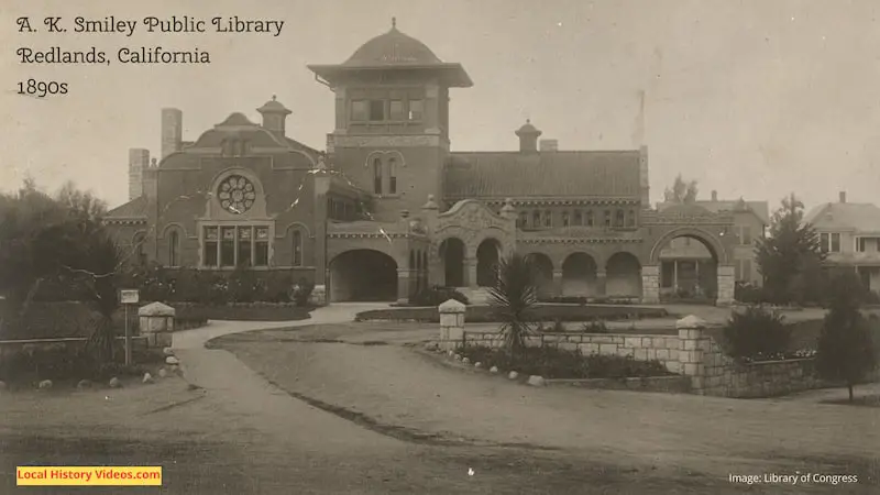 Old photo of the A. K. Smiley Public Library, Redlands, California, 1890s