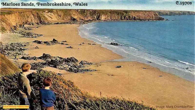 Old photo postcard of Marloes Sands, Pembrokeshire, Wales circa 1970s