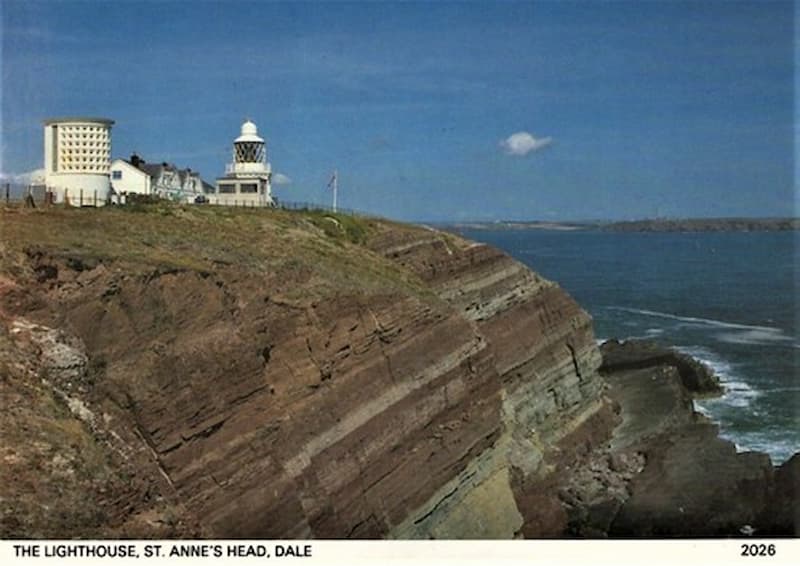 Old photo postcard of the lighthouse at St Anne's Head, Dale, Pembrokeshire, Wales