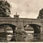 Old photo postcard of the old bridge at Haverfordwest, Pembrokeshire, Wales, taken in 1943