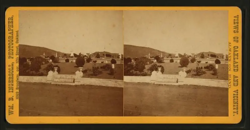 Old stereograph of a View of a cemetery, 1875