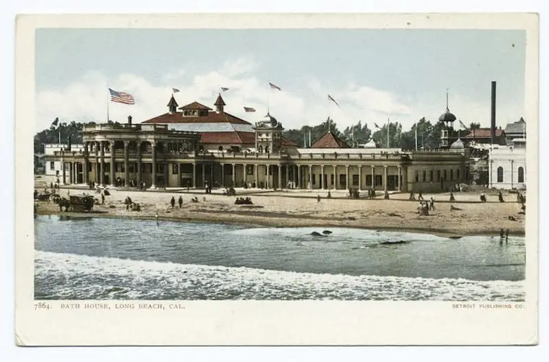Vintage postcard of Bath House, Long Beach, California, circa 1904