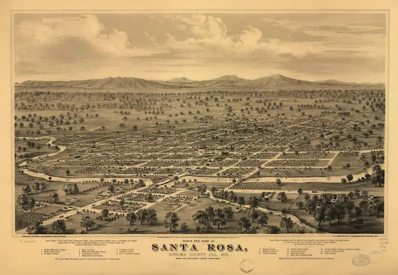 Bird's eye view of Santa Rosa, Sonoma County, California, 1876