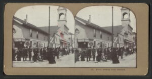 Old stereograph of the ferry landing from Oakland, taken in 1906