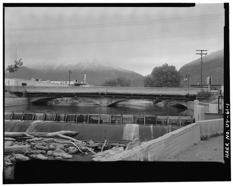 Old photo of Provo River Bridge, 625 West Columbia Lane, Provo, Utah County, UT, perhaps 1960s