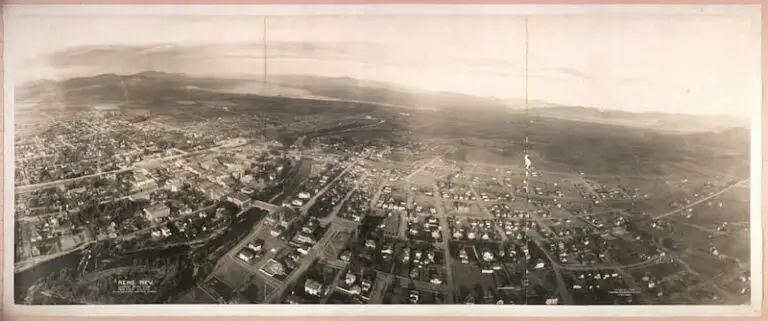 Old photo of Reno, Nevada, looking North East, 1000 feet elevation from Lawrence Captive Airship, circa 1908