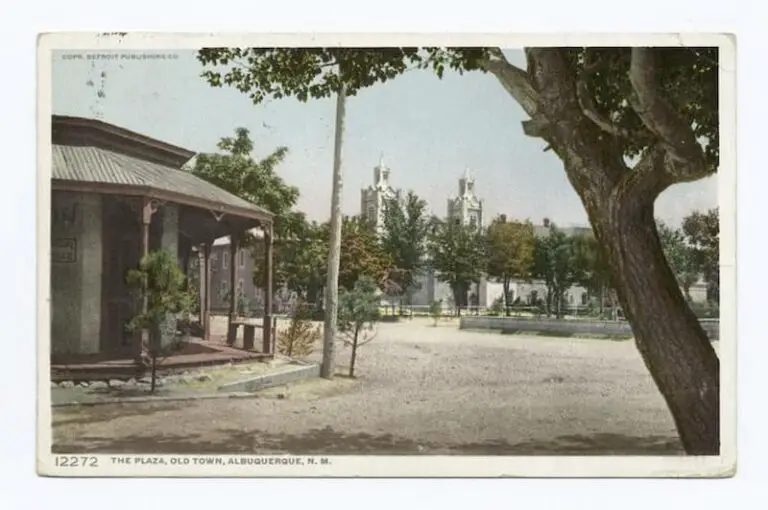 Old postcard of The Plaza, Old Town, Albuquerque, New Mexico, circa 1908