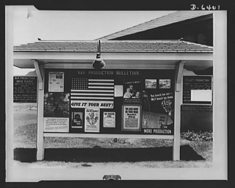 Old photo of a WW2 bulletin board in Provo, Utah