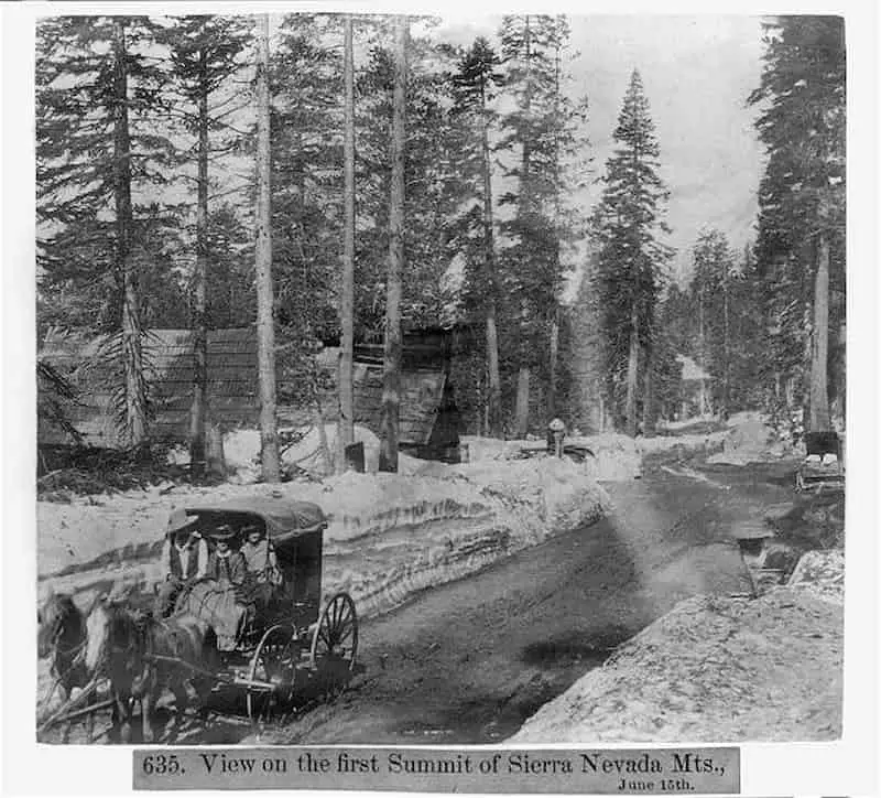 Old photo of the View on the first Summit of Sierra Nevada taken June 15 1866