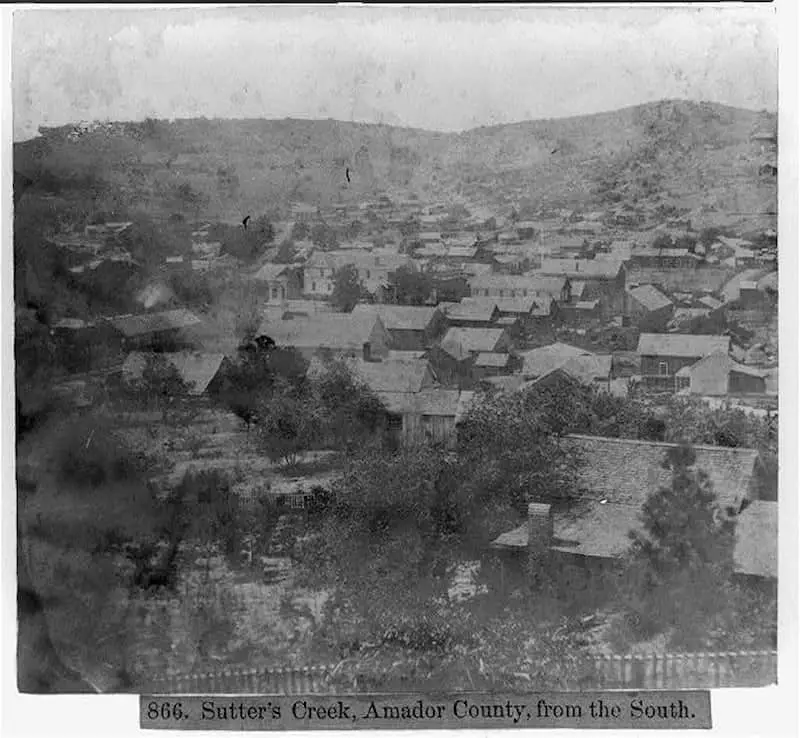 Old photos of Sutter's Creek, Amador County, California, from the South, taken in the 1860s