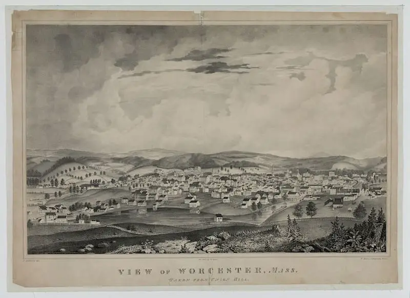 Old picture of a view from Union Hill of Worcester, Mass