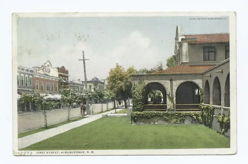 Old postcard of First Street, Albuquerque, New Mexico, circa 1908