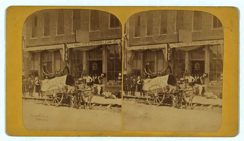 Old stereograph, circa 1875, of 16th Street, Denver Colorado