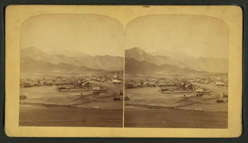 Old stereograph image of Colorado Springs, Colorado, May 1st, 1880