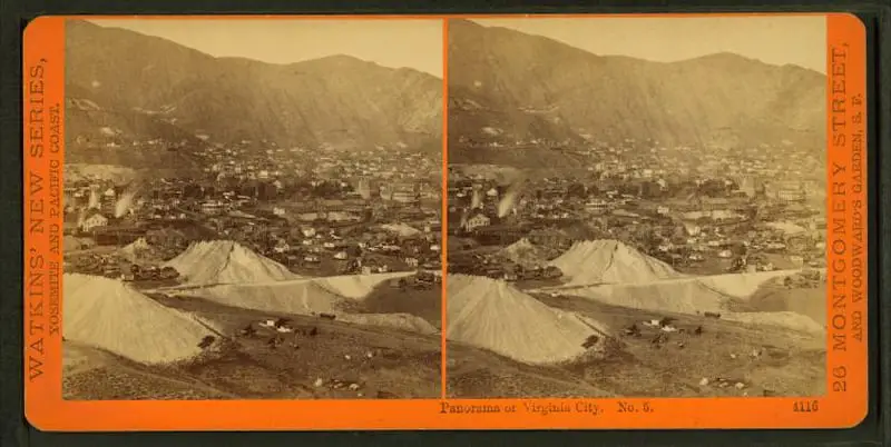 Old stereograph image of Virginia City Nevada in the 19th century