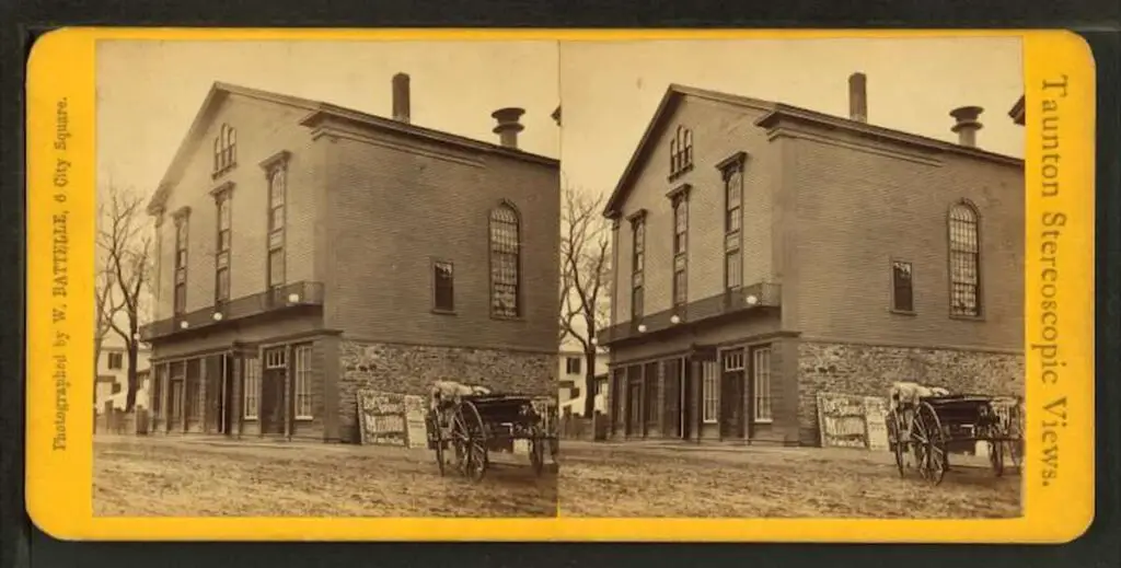 Old stereograph image of the Music Hall, Taunton, Massachusetts