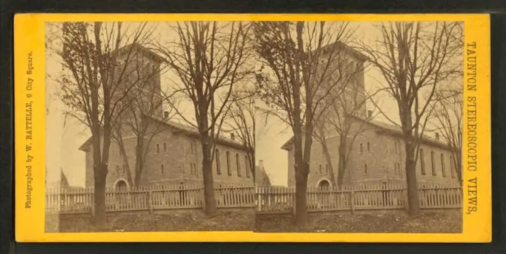 Old stereograph image of the North Street Church, Taunton, Massacusetts
