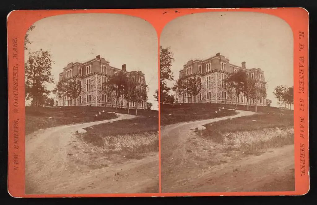 Old stereograph image of the State Normal School, Worcester, Mass