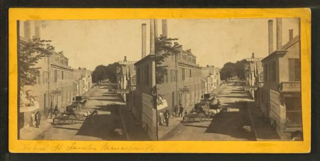 Old stereograph images of School Street, Taunton, Massachusetts