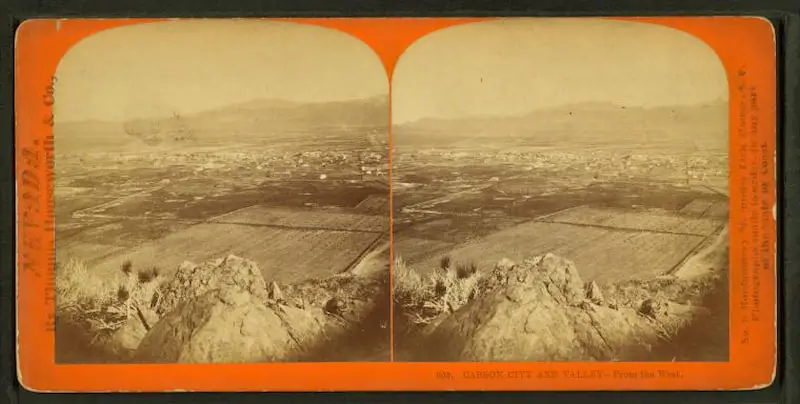 Old stereograph of Carson City and valley in Nevada
