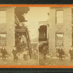 Old stereograph of damage caused by the flood at Worcester, Mass, on March 30, 1876