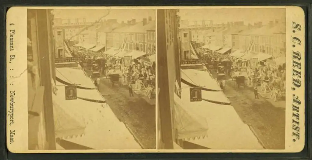 Old stereograph photo of an event in Newburyport, Massachusetts