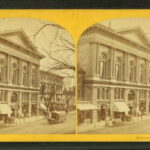 Old stereographic photo of the Mechanics Hall and Union Block at Worcester, Mass