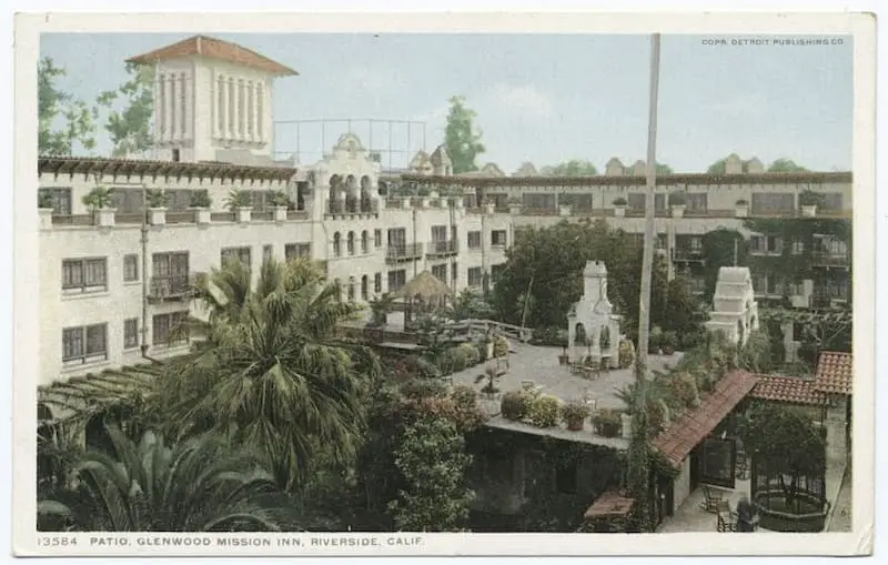 Old postcard of the Patio, Glenwood Mission Inn, Riverside, California