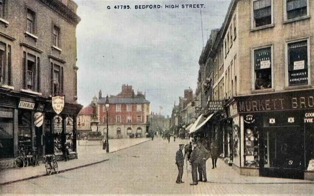 Vintage postcard of Bedford High Street, England