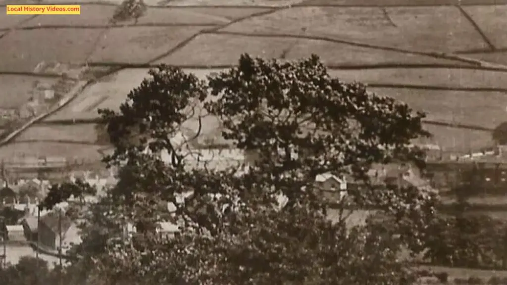 Closeup of an old postcard of Hayfield in Derbyshire, England