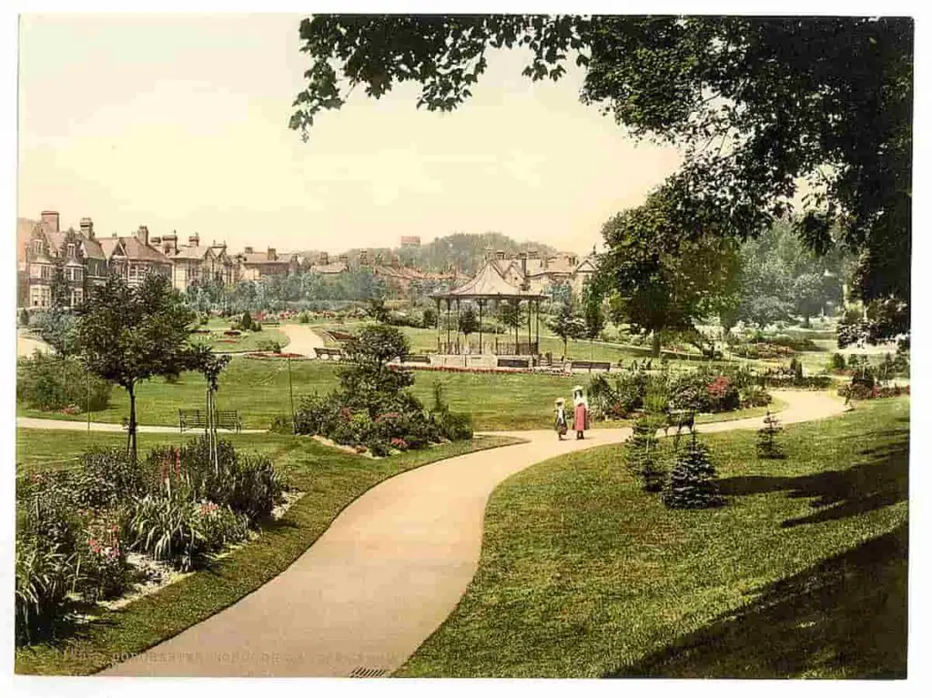 Old photo of Borough Gardens, Dorchester, Dorset, England, in the 1890s