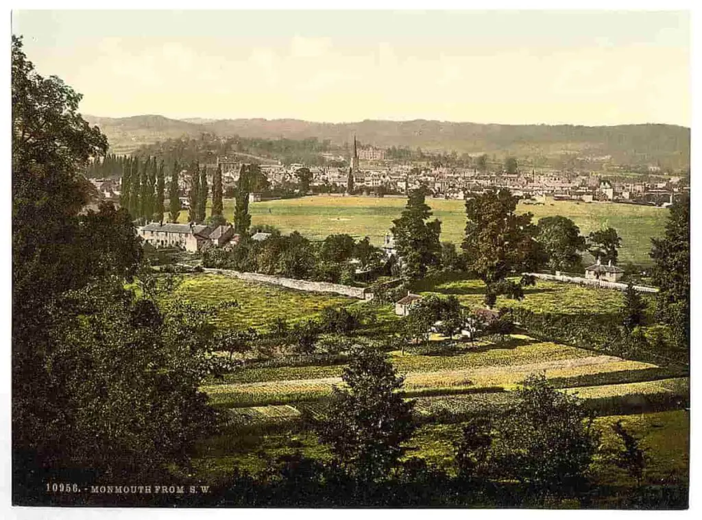 Old photo of Monmouth in Wales, taken from the South West, circa 1900