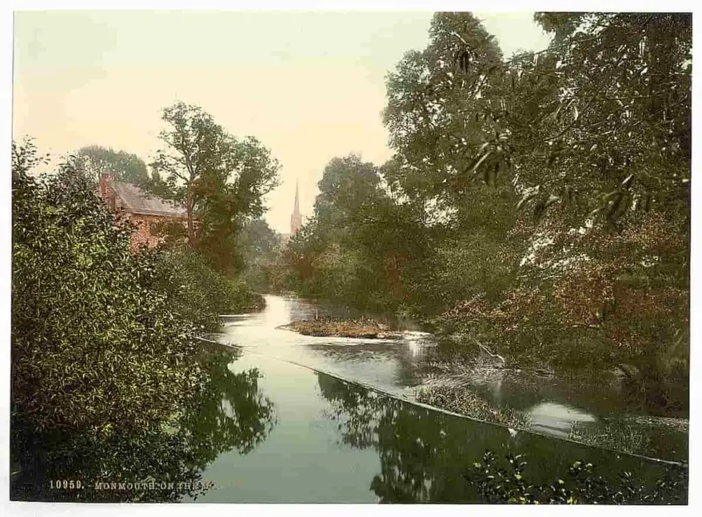 Old photo of the Monnow in Monmouth, Wales, circa 1900