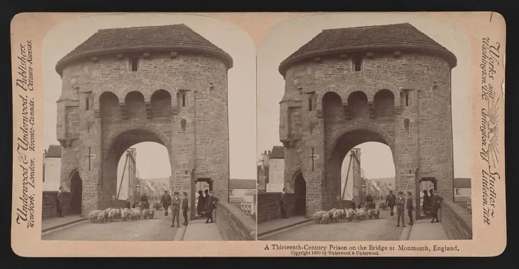 Vintage stereographic photo of the old gaol at Monmouth, Monmouthshire, Wales, circa 1900