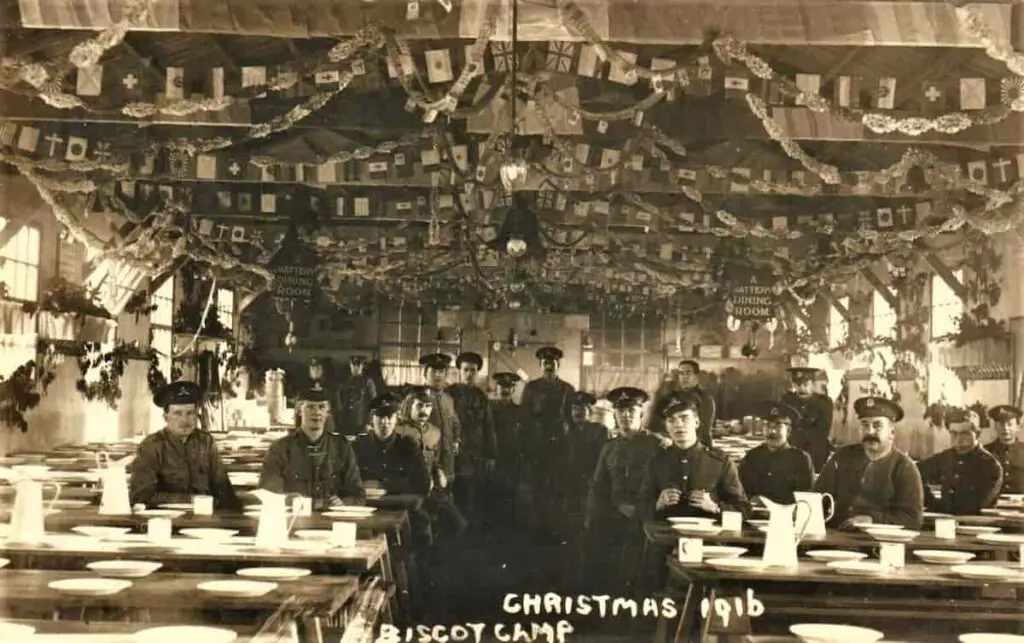 Old photo postcard from Biscot Military Camp near Luton, taken Christmas 1916
