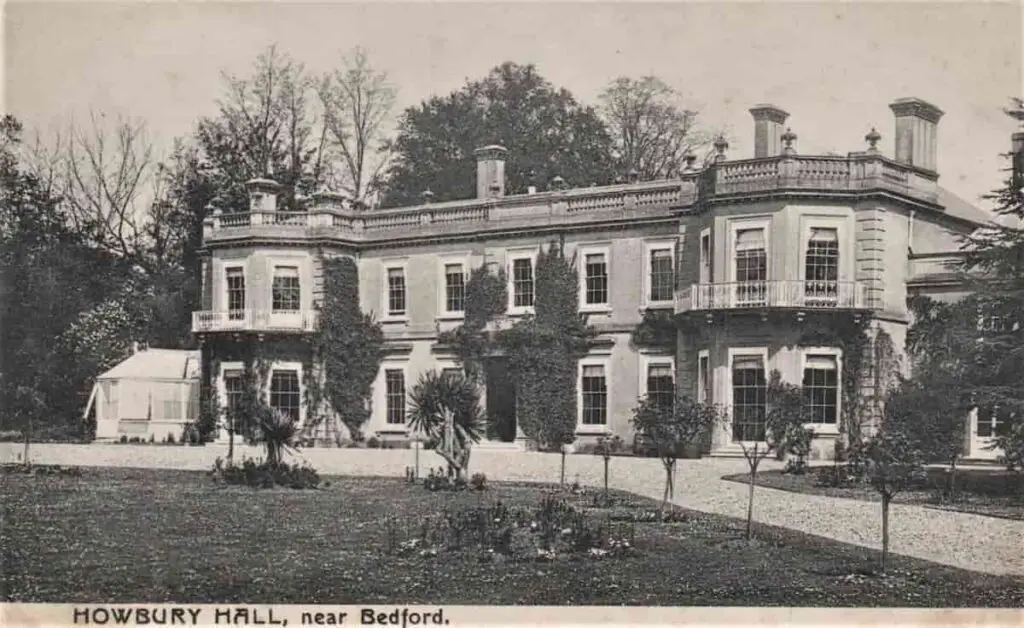 Old photo postcard of Howbury Hall in Bedfordshire