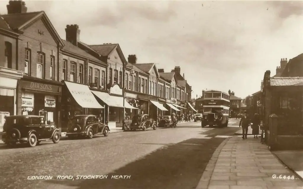Old photo postcard of London Road in Stockton Heath, Cheshire