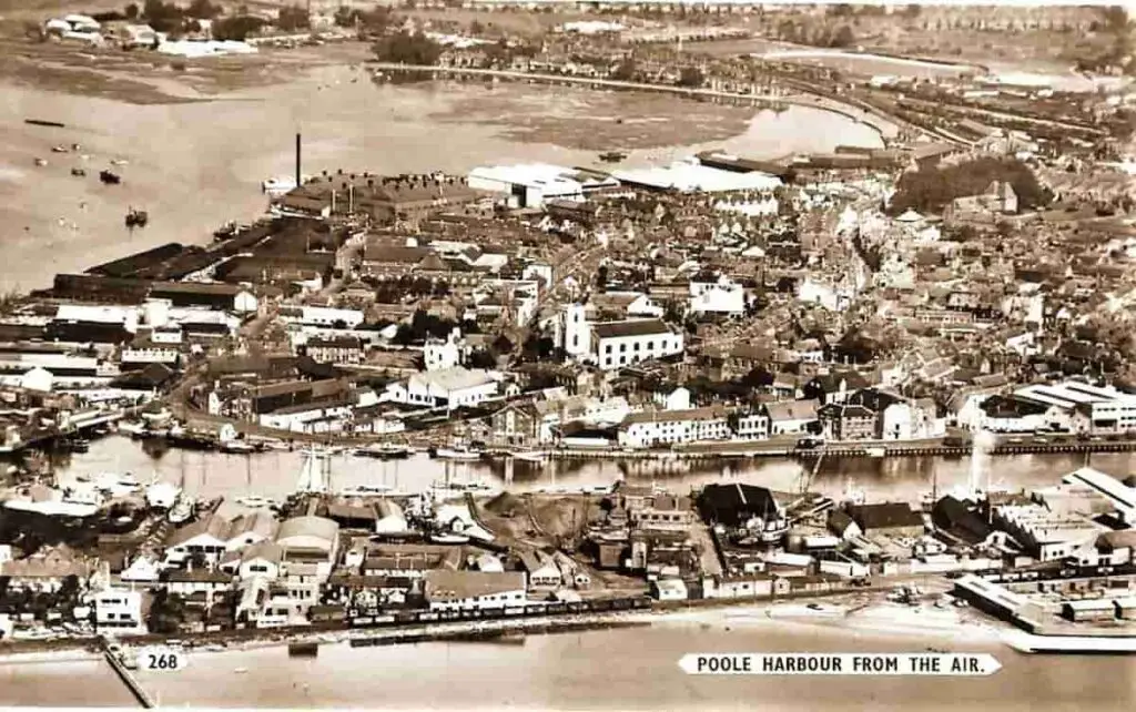Old photo postcard of Poole Harbour from the air
