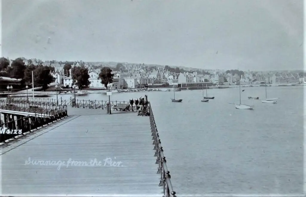 Old photo postcard of Swanage, in Dorset, England, taken from the pier circa 1907