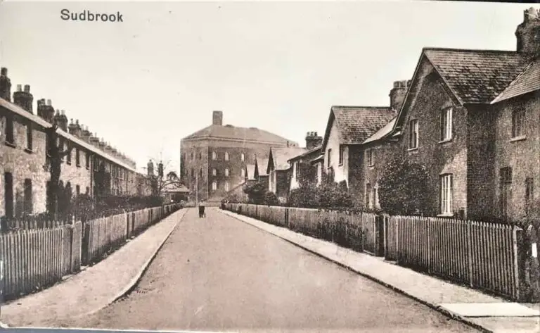 Old photo postcard of houses and the pumping station at Sudbrook in Monmouthshire, Wales