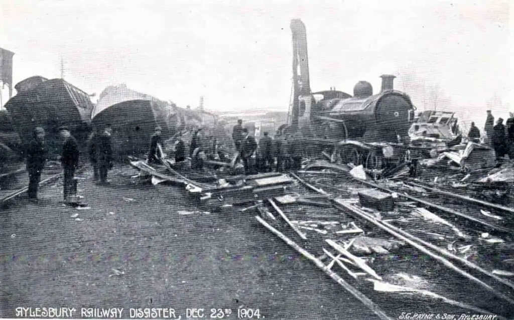 Old photo postcard of the Aylesbury Railway Disaster in Buckinghamshire, which happened on 23rd December 1904