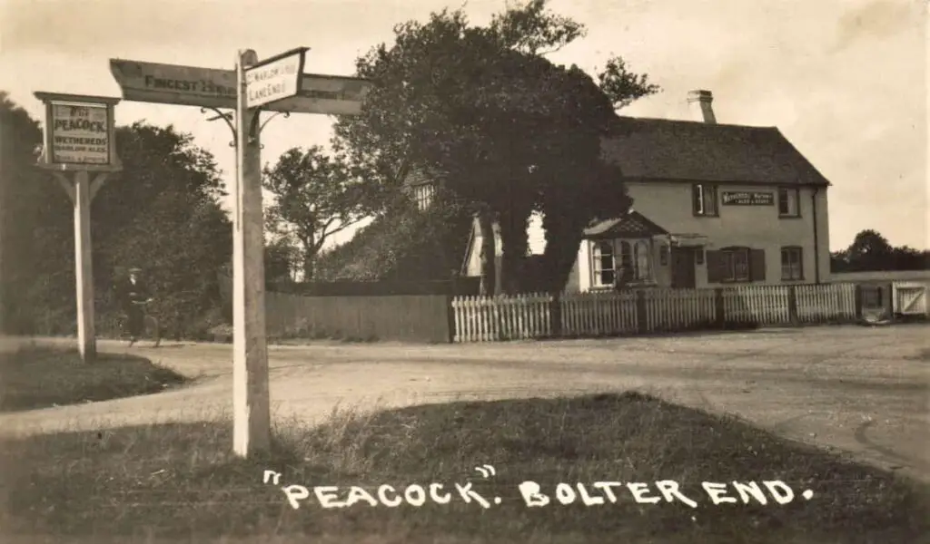 Old photo postcard of the Peacock public house at Bolter End, Buckinghamshire