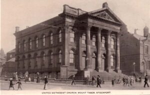 Old photo postcard of the United Methodist Church at Mount Tabor, Stockport, (now in Greater Manchester)